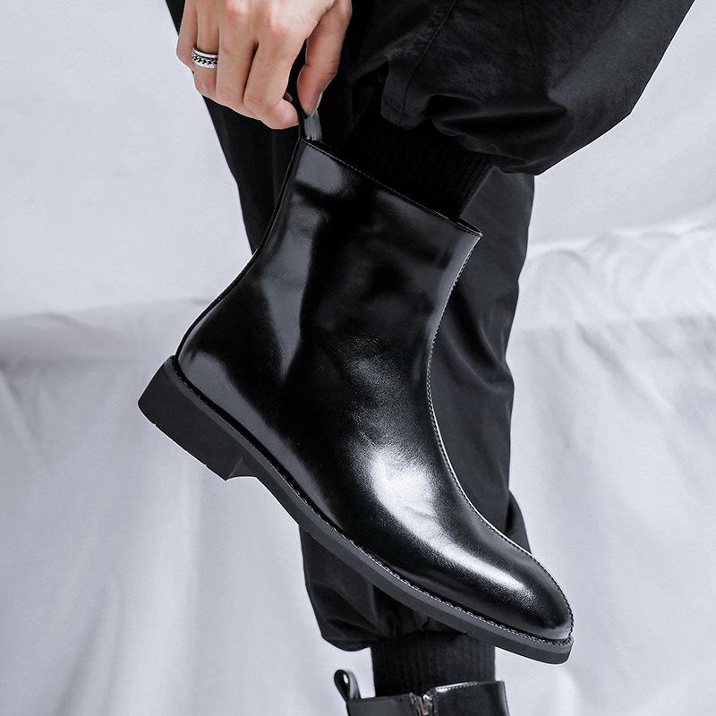 Chelsea boots high-top British Martin boots side zipper casual leather boots 2025 autumn and winter new 89757-R