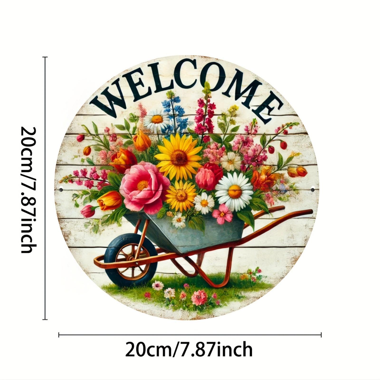 

Приветственный знак с узором - 1 круглый подвесной знак из искусственного дерева, подходит для дома, комнаты, фестиваля, кофейни светло-желтого