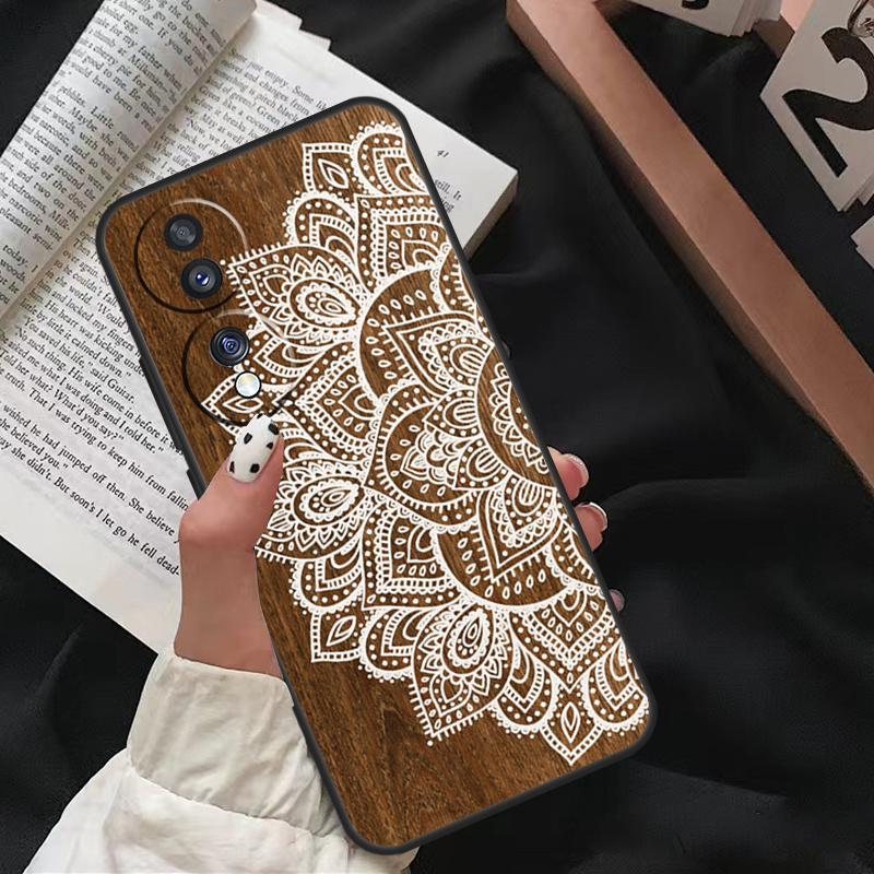 Mandala Floral Wood Case For Honor 90 Lite Magic 5 Pro 70 50 10 Honor X8 X7 X9 X9a X8a X7a X6a 9X 8X Back Cover