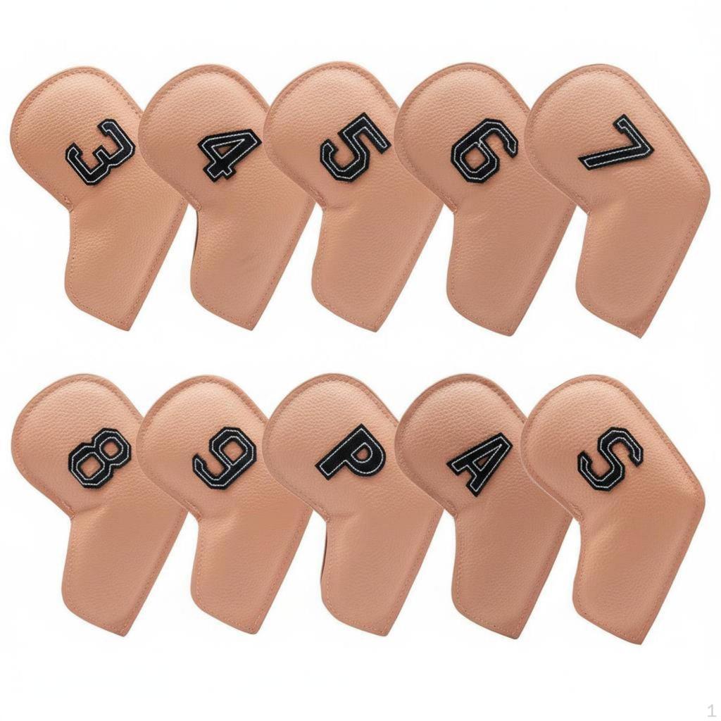 10 Pieces PU Leather Iron Headcover Set Scratch & Ding Protection Headcovers Large