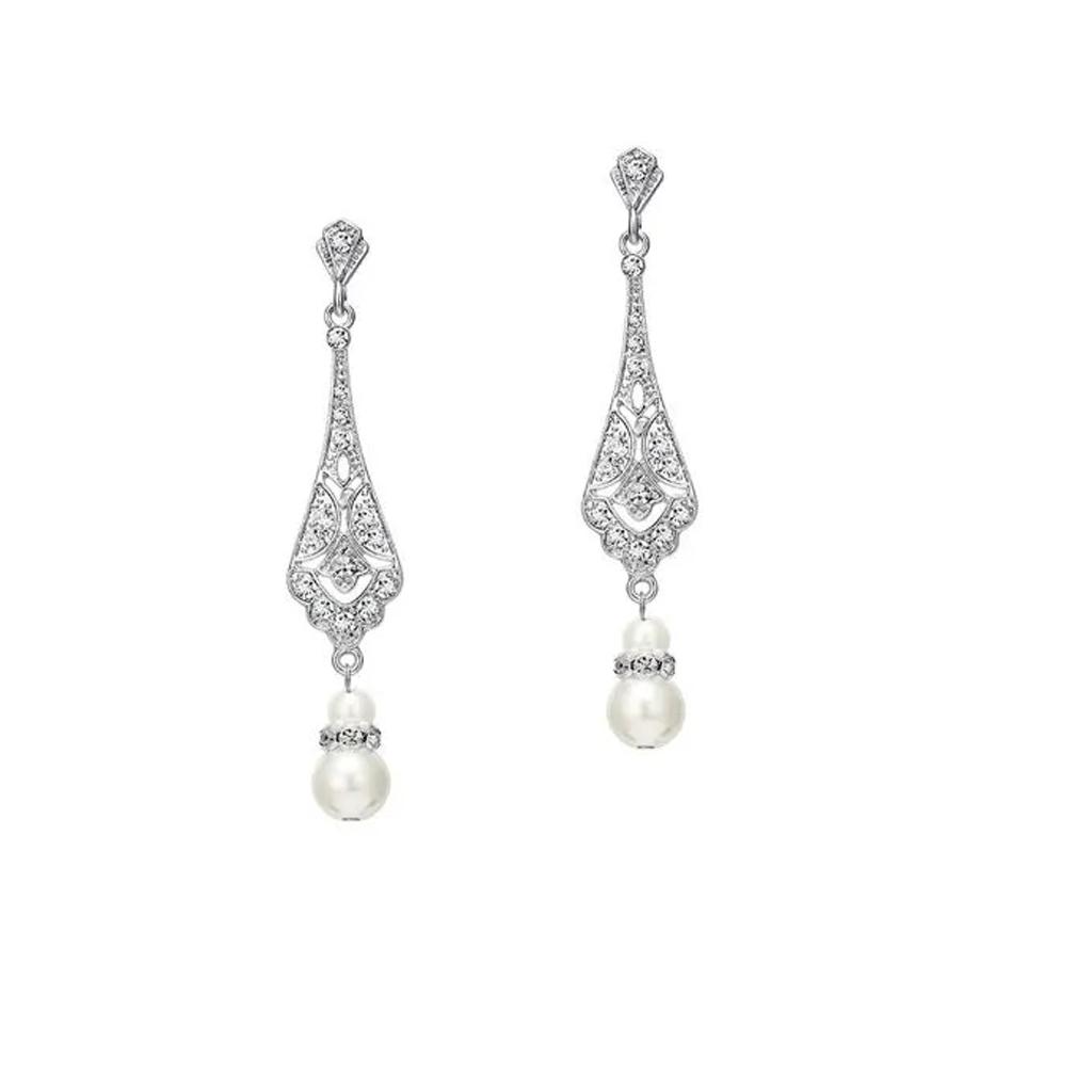 1920s Women's Suit, Four-piece Set With Pearl Earrings, Headpiece And Gloves