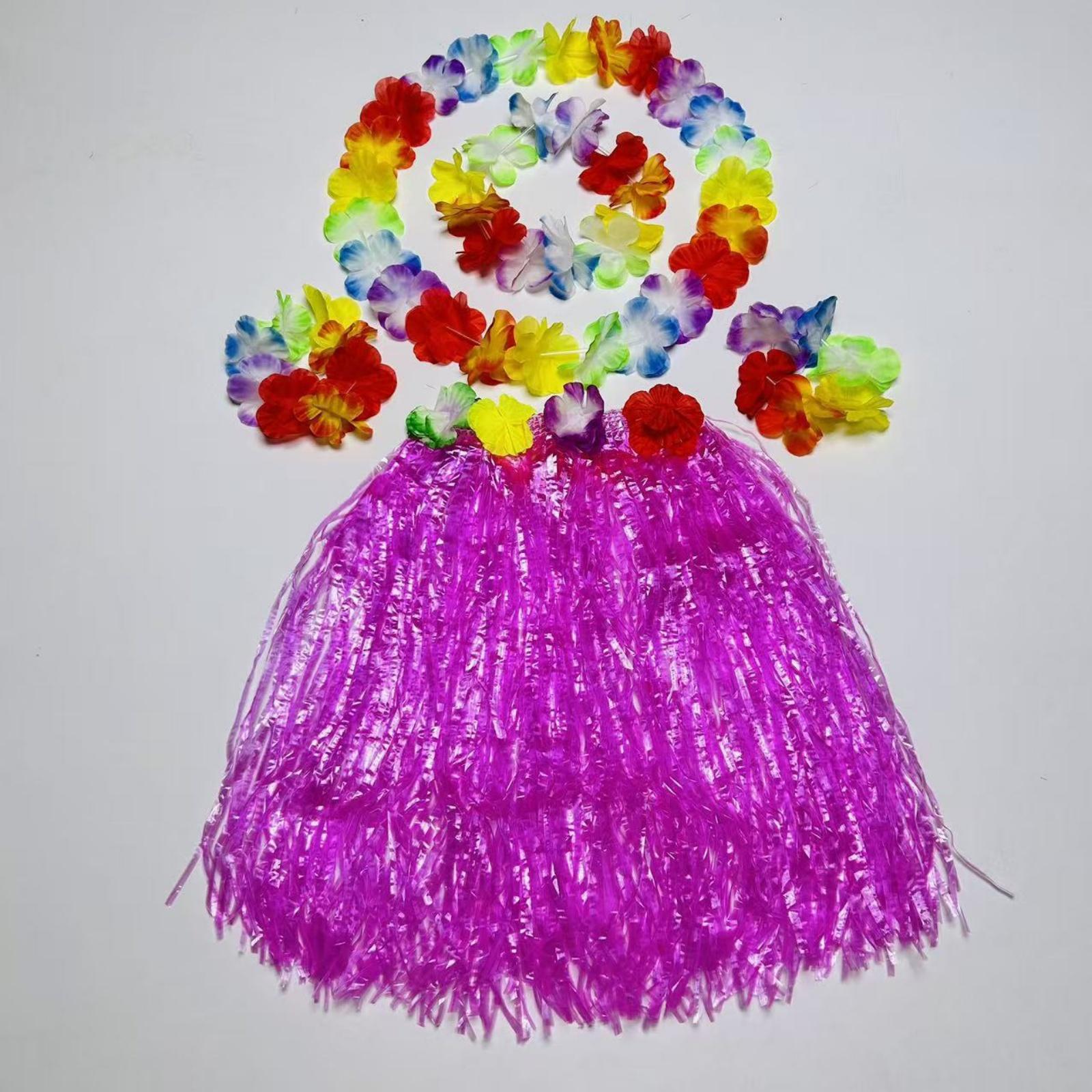 Carnival Ball Dance Performance Grass Skirt Set, Flower Garland, Head Flower, Hand Flower, Children s Grass Skirt One Size