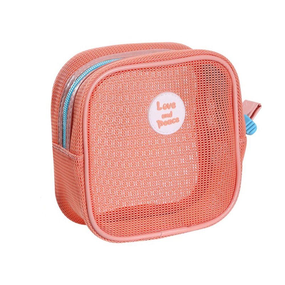 

Square Transparent Cosmetic Bag Zipper Toiletry Storage Bag Fashion Mesh Makeup Bag Outdoor помаранчевий