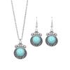 GemChic Women's New Vintage Ethnic Turquoise Geometric Carve Flower Pendant Necklace Earrings Two Piece Set Fashion Birthday Christmas Jewelry Gift