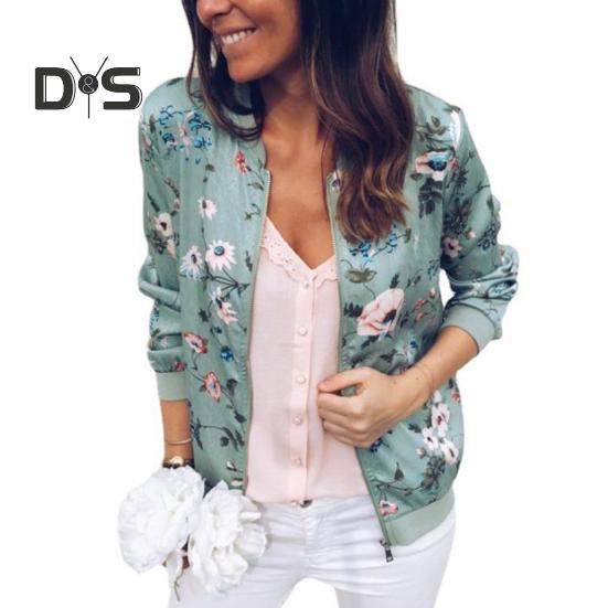 

Осенне-весеннее женское пальто с цветочным принтом, кардиган на молнии с длинными рукавами, эластичными манжетами и воротником-стойкой, повседневная куртка для поездок на работу 2XL светло-зеленый