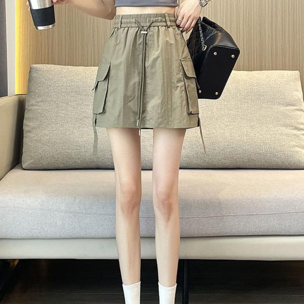 Drawstring Wide Half Leg Skirts Lace Up Causal Skirts Women Fashion High Waist Skirt  Streetwear