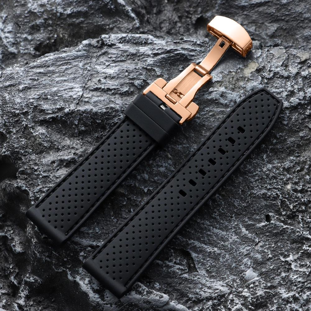 20mm 22mm Premium Silicone Watch Band Butterfly Buckle Waterproof Soft Rubber Strap Breathable Strap Replacement Universal Watch