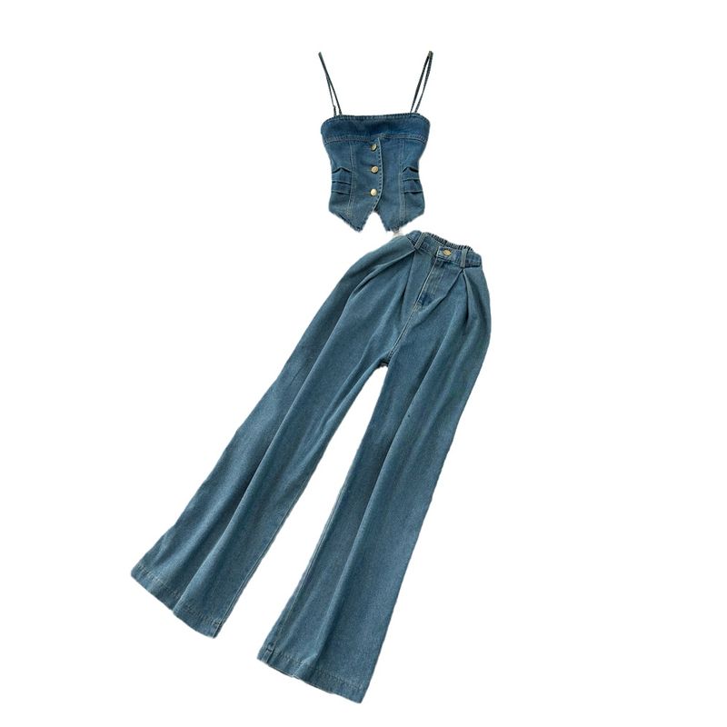 Tube Top Denim Camisole Mid Length Long Length Fashion Suit
