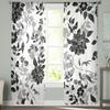 Black White Flowers Printed Curtains Drape Tulle Home Decoration Living Room Bedroom Cortinas Chiffon Window Light Filtering Polyester Great Treatment