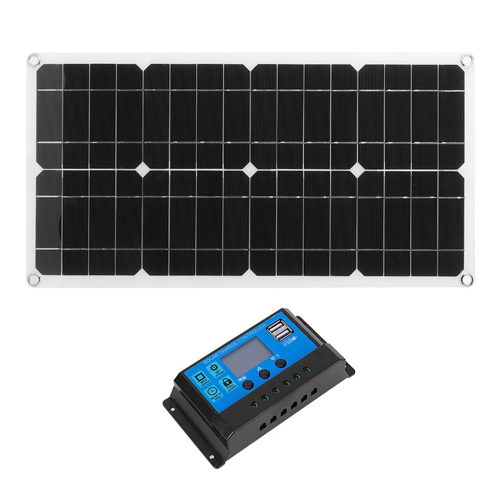 25W 18V Solar Panel 12V/5V Dual USB IP65 Waterproof with 12V/24V PWM Controller Charger for Car RV