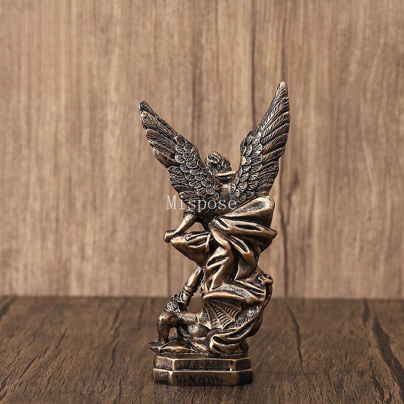 High 13CM Classical Bronze St. Milecas Angel Statue Decoration Resin Crafts