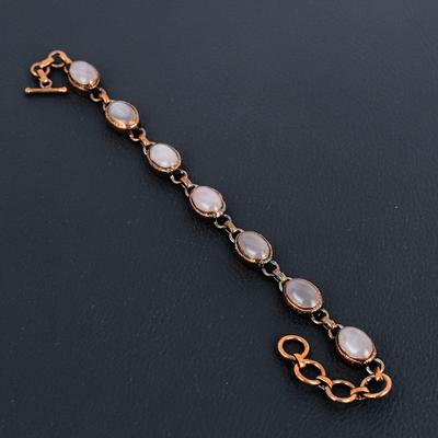 Pietra di Quarzo Rosa Gioielli Fatti a Mano Elettroformati in Rame Bracciale Antico per Lei