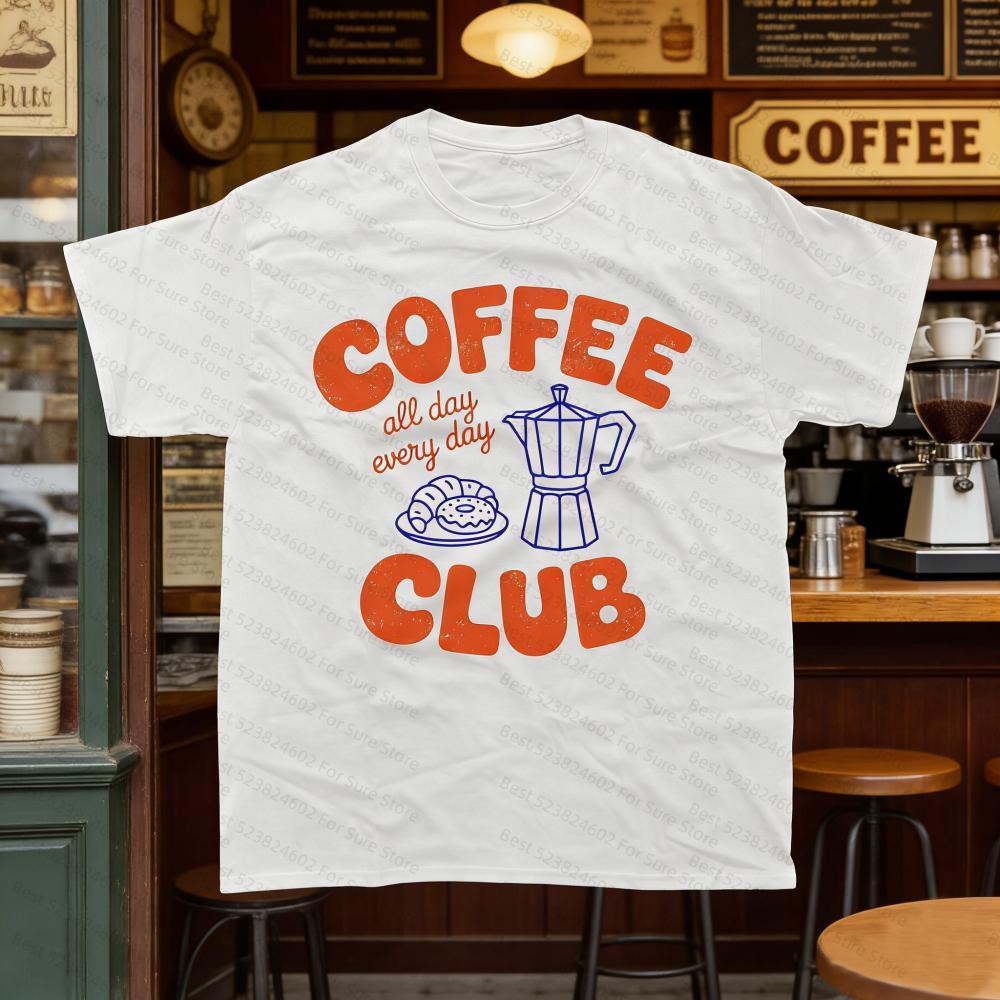 Coffee Club Vintage Graphic Women Tshirt Retro Coffee Lover Tee Cafe Aesthetic Shirt Y2K Espresso Graphic Tops Trendy Foodie