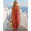 Round Neck Sleeveless Suspender Solid Color Jumpsuit With Pockets For Womens Summer Commuting Loose Casual Wide Leg Trousers