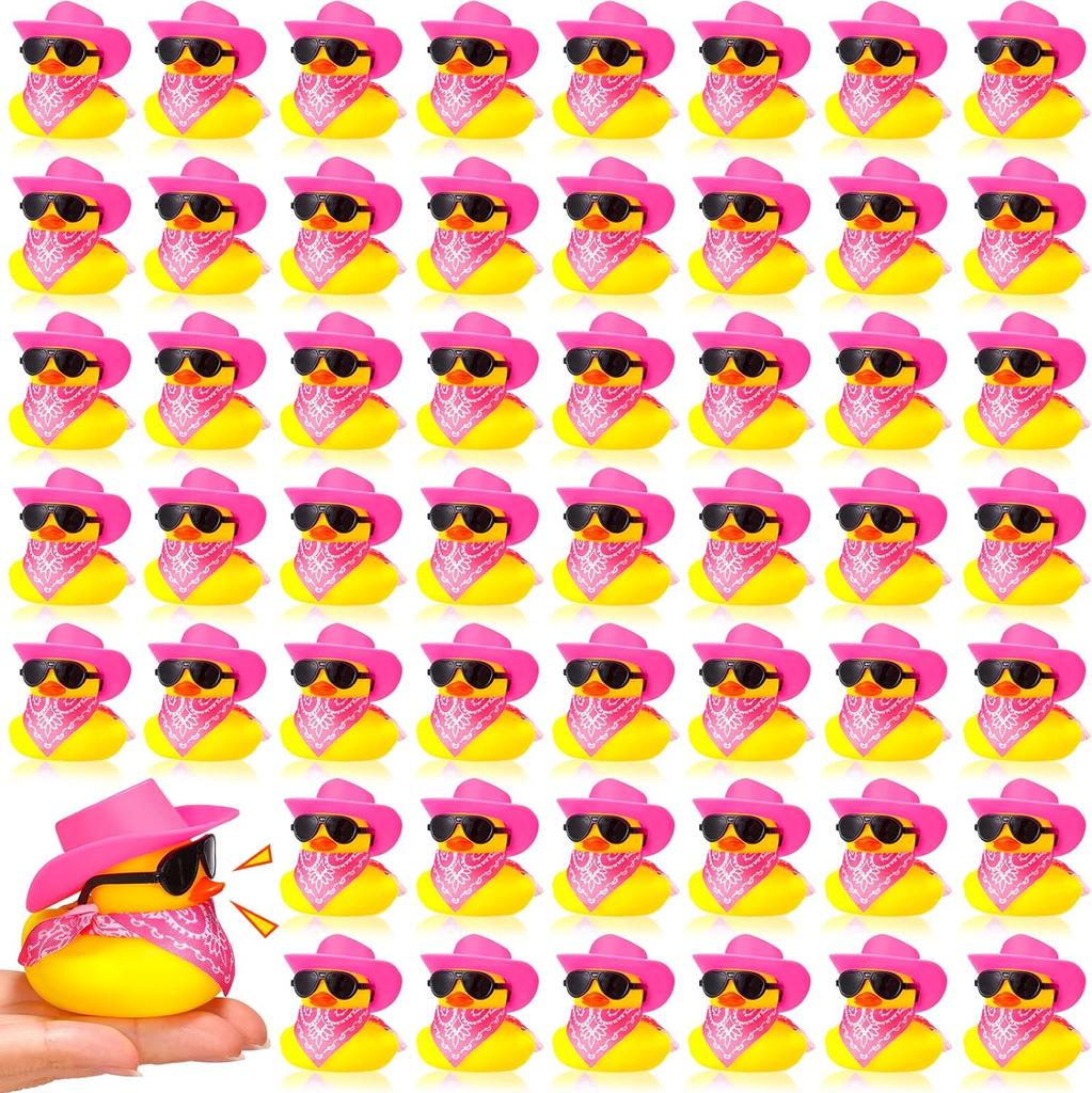 48Pcs Rubber Duck Cowboy Mini Yellow Duckies Ducks Toys With Cowboy Hat Sunglasses For Summer Birthday Gift Party Favor