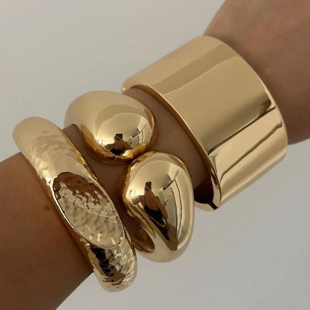 DIEZI Hip Hop Exaggerated Gold Color Metal Cuff Bangles for Women Men Gift Punk Geometric Water Drop Bracelet Party Gift Jewelry