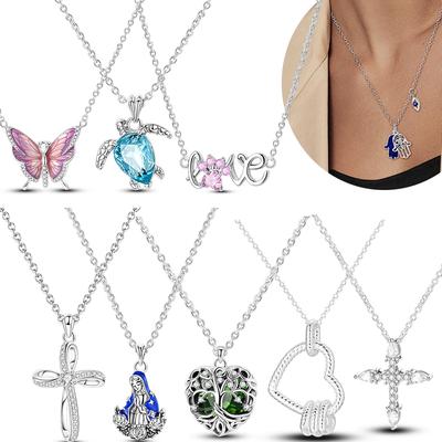 Colar Borboleta Cobre Original Cruz Coração Amor Zircônia Pingente Corrente Elo Para Mulheres Joias Finas Presente Festa