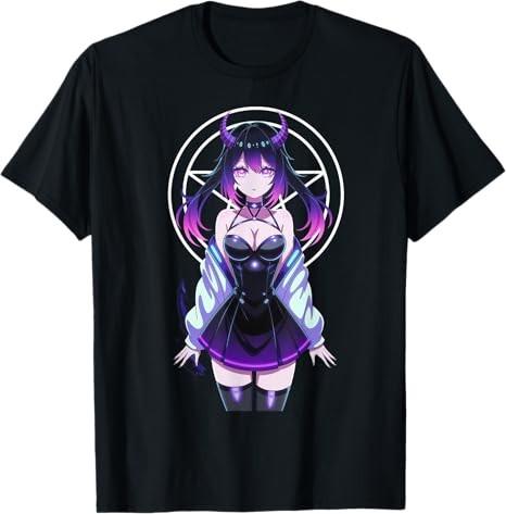 Demon Girl Anime Witch Waifu Black TShirt S