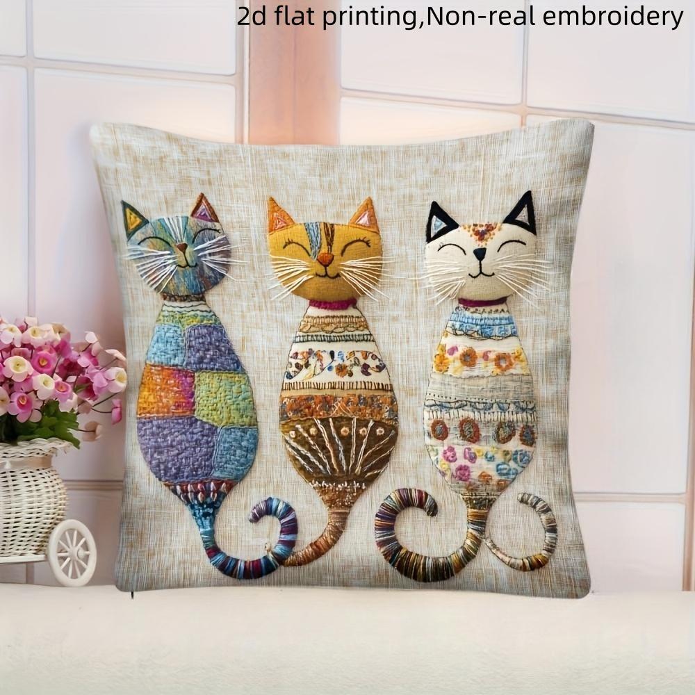 1Pc Three Cute Cats Zipper Closure Short Plush Material Pillowcase Suitable for Car Farmhouse Bedroom Living Room Sofa Pillow Cover