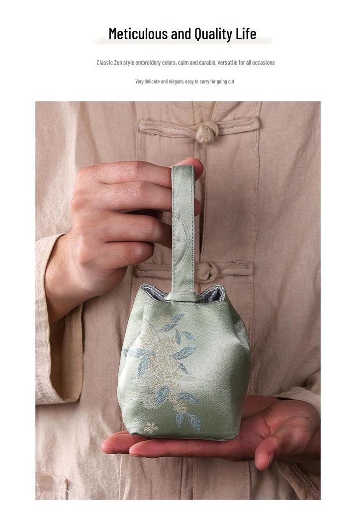 Chinese Brocade Tea Cup & Jewelry Storage Bag - Portable Thickened Pouch for Host Use & Buddhist Beads