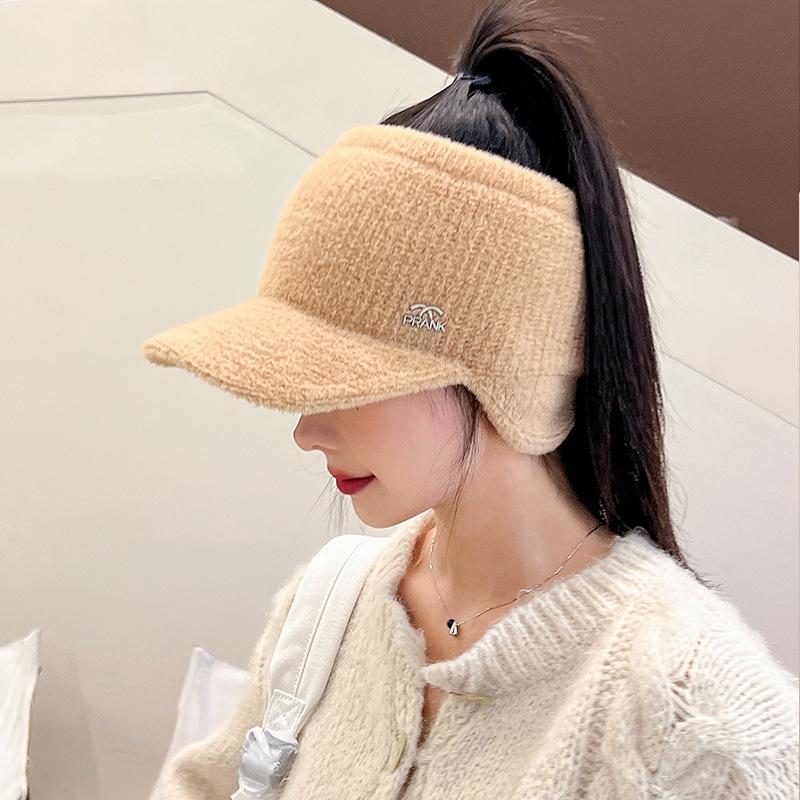 New Women Soft Winter Hat Faux Fur Warm Ponytail Cap Fashion Decorate Beanie Hat For Female Casual Earflap Knitted Hat
