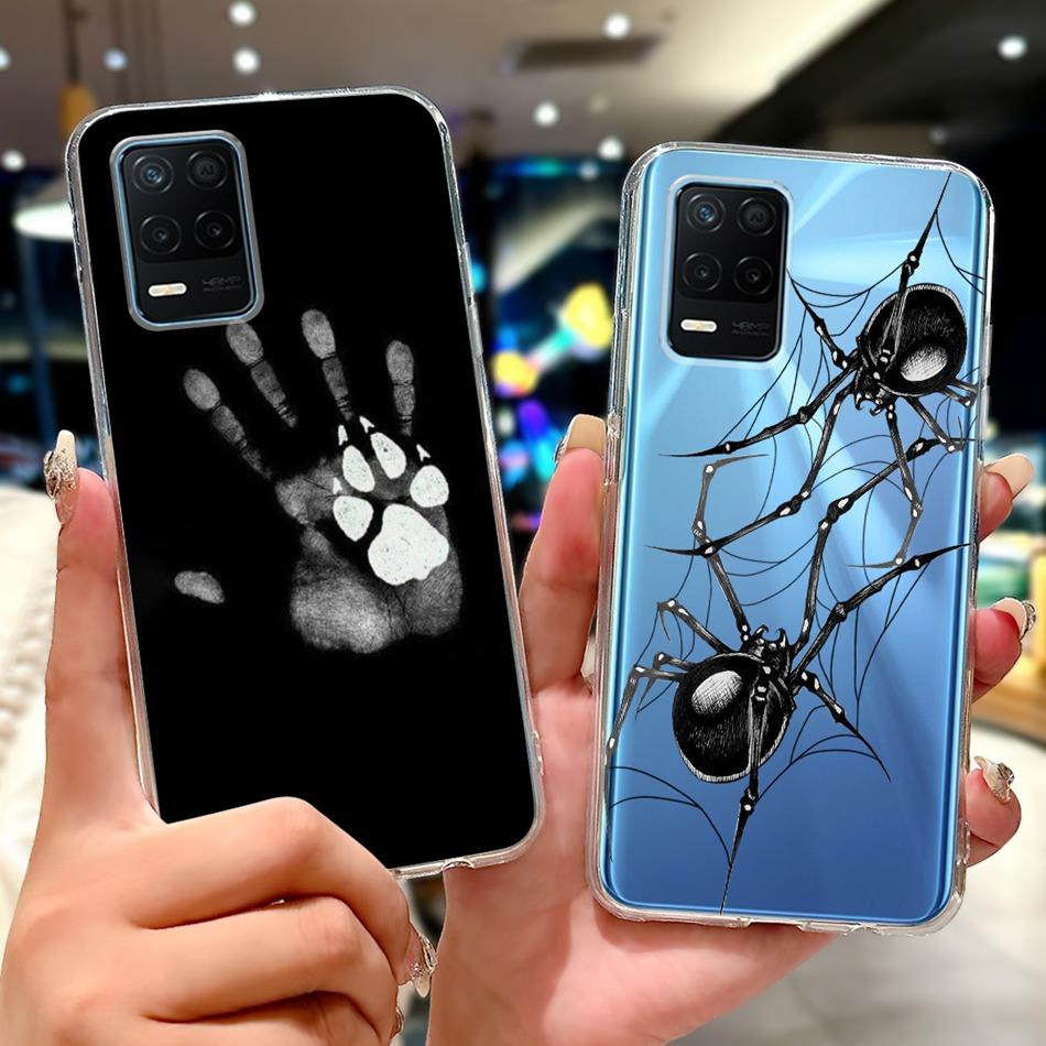 Pro telefon Realme 8 5G RMX3241 Pouzdro na telefon Realme8 5G Elegantní Květinový Potisk Kočky Měkký Silikon Průhledné TPU Pouzdra