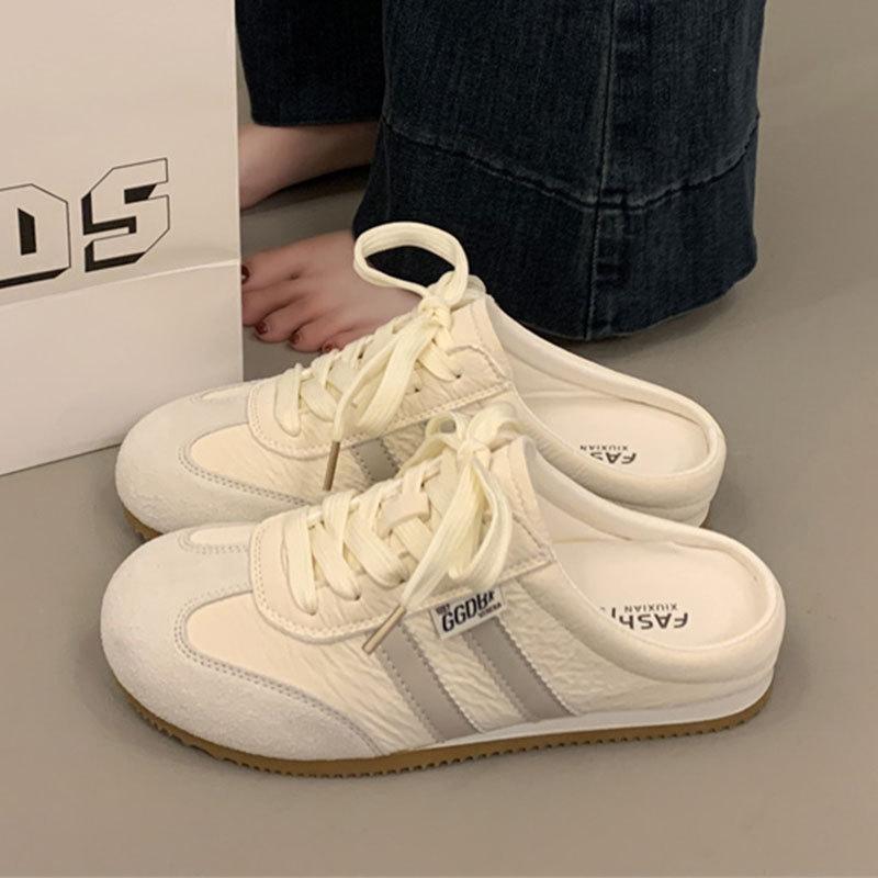 Baotou Slippers Women's Summer Outer Wear 2025 New Super Fire Moral Training Shoes Half Drag White Shoes Explosion One Pedal Forrest Gump Shoes