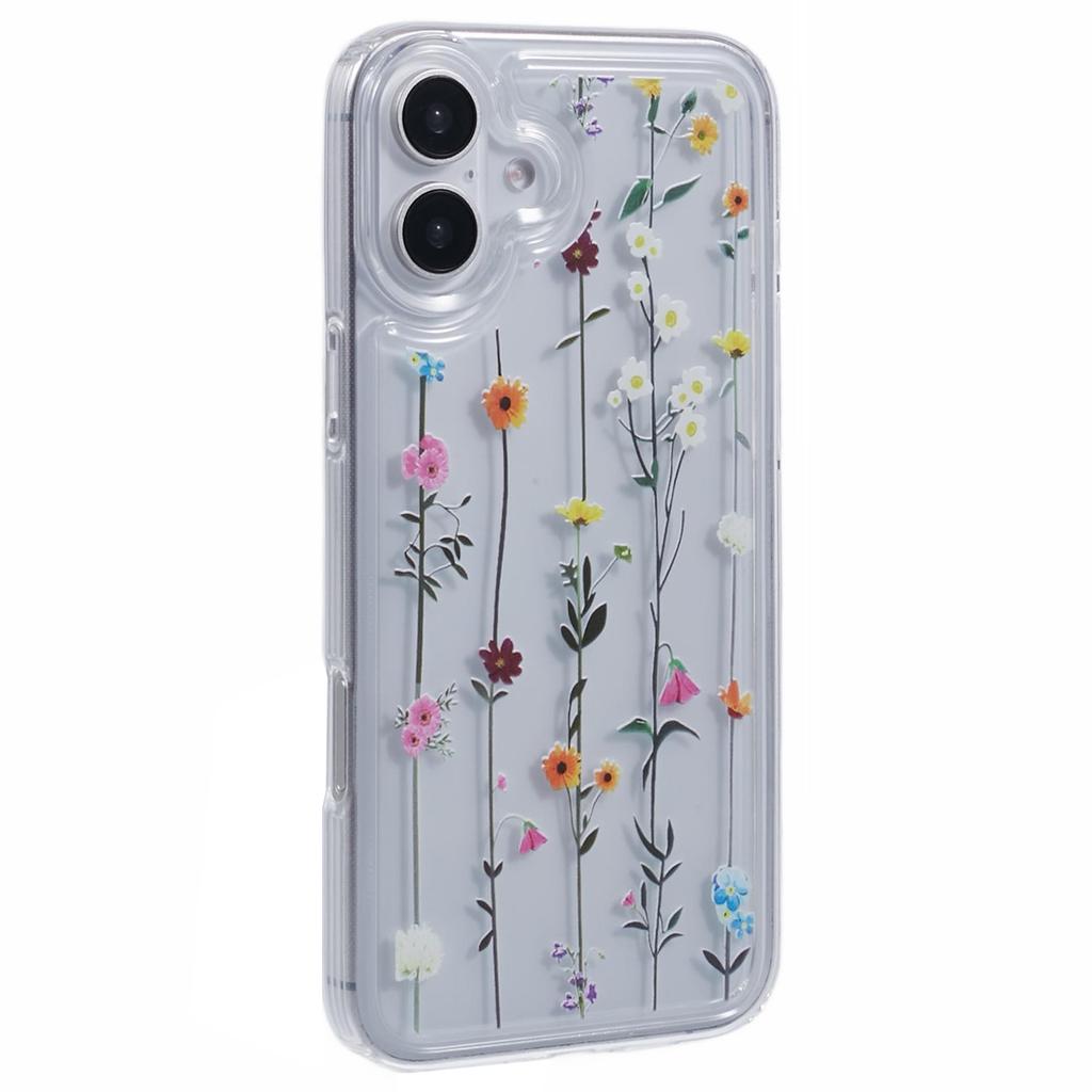 For iPhone 16 Case TPU Flower Printing Pattern Air Cushion Design Protective Cover