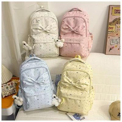 Schoolbag Korean Version Ins Style Simple Backpack Female Niche Design Sweet Polka Dot Bow Versatile Student Lightweight Schoolbag