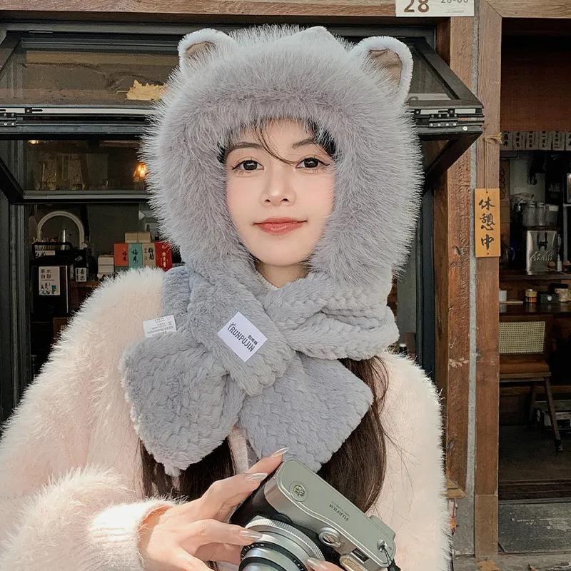 WTEMPO Autumn Winter Thick Warm Windproof Cold-proof Cute Scarf Hats Women's Outdoor Cycling Walking Large Scarf Hats