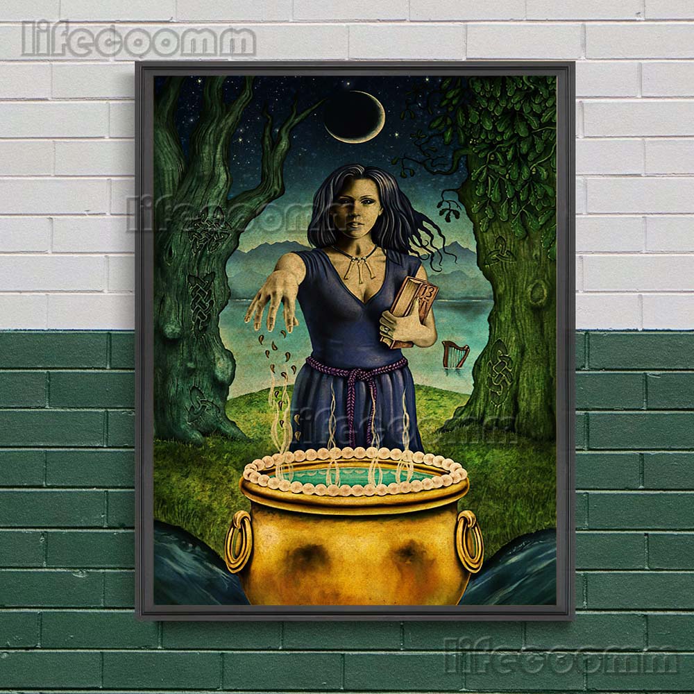 Marea Preoteasă și Tripla Zeiță Artă de Perete Vintage Vrăjitorie, Magie, Poster Wicca Imprimare pe Pânză Decor Acasă Vrăjitoarea Fără Ramă
