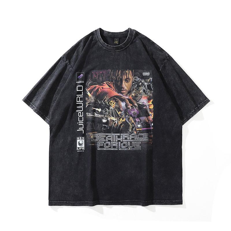 American Vibe Lazy Wind Wash Old Small Neckline Short Sleeve T-Shirt Men'S Casual Street Tide Brand Half Sleeve Tee