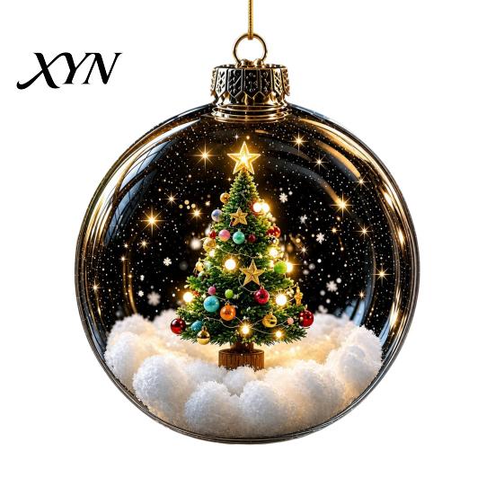 Glass Style Acrylic Sphere Baubles Christmas Glowing Decorative Ball, Lighted Ornament with Festive Scene, LED Holiday Light Balls Tree Hanging Decor