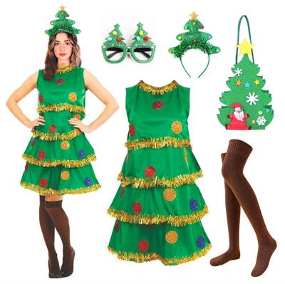 Vestiti Natalizi Verdi per Adulti Costume da Elfo Carino Outfit Albero di Natale Abbigliamento per Performance Natalizie Per Celebrazioni Festive