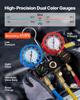AC Manifold Gauge Set for R134a R404A R1234yf R22 Refrigerant, 3 Way AC Gauge with 1.5m Hoses, Adapters, Quick Couplers, Can Taps for Automotive Air