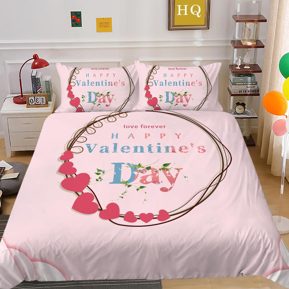 3D Valentine's Day Bedding Set King Queen Bed Duvet Cover Pillowcase 2/3pcs Newlywed Couple Duvet Cover Soft and Quick Drying Home Textile