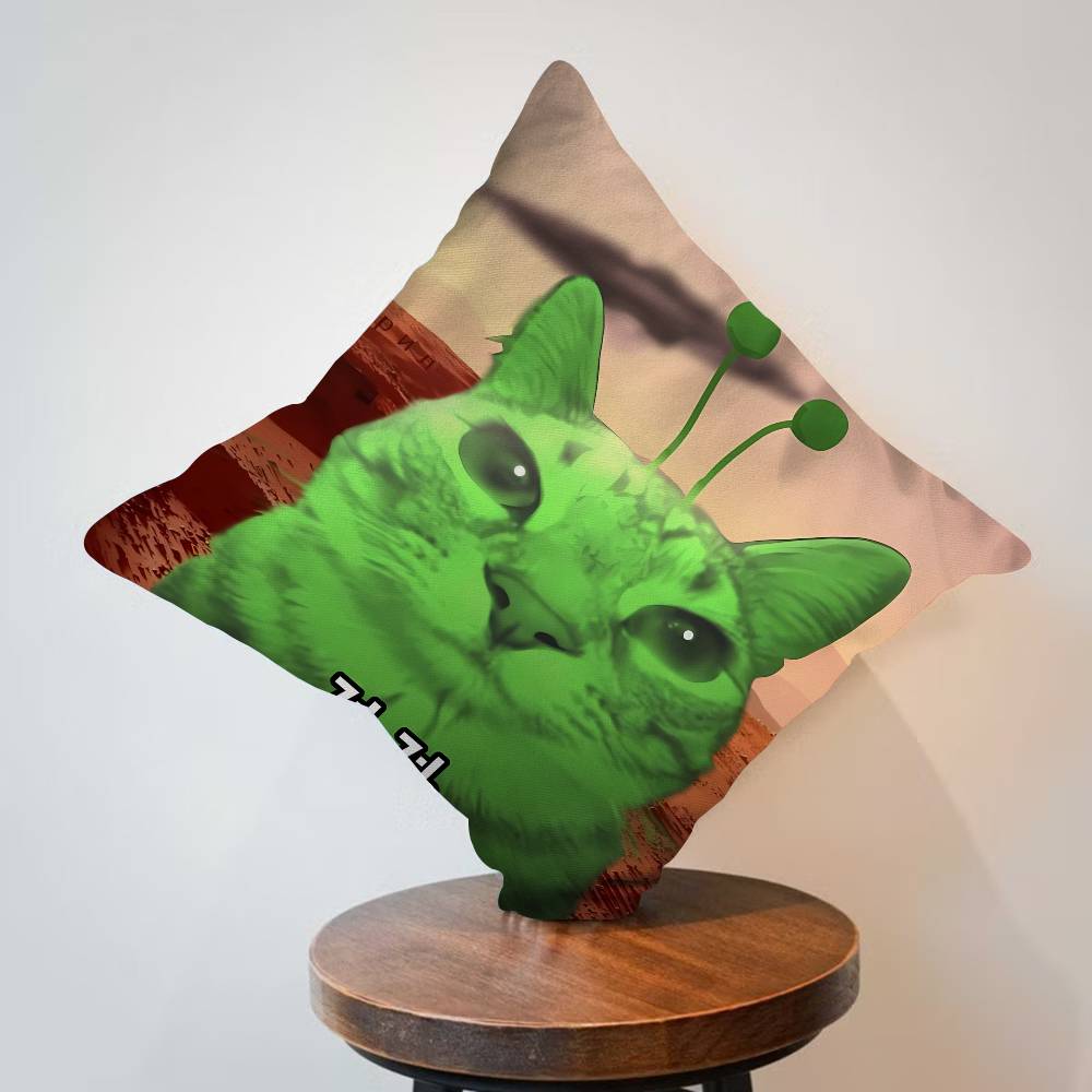 Cute Green Alien Cat Cushion Cover Pillow Cover Decor Pillowcase Printed Cushion Case for Couch