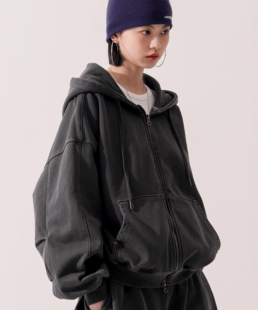 Twn Copper Pigment Crop Zip-Up Hoodie Dark Gray Jyhd3570
