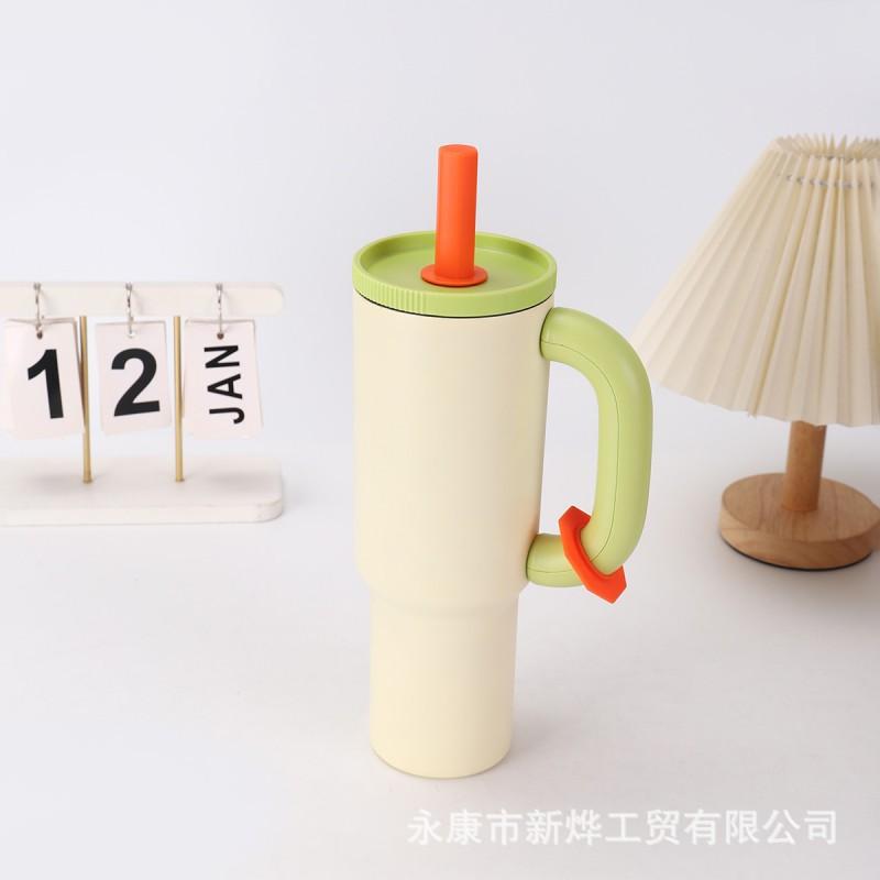 Stainless Steel Vacuum Insulated Travel Mug With Handle Straw 40oz Double Wall Cup Outdoor Office Car Use