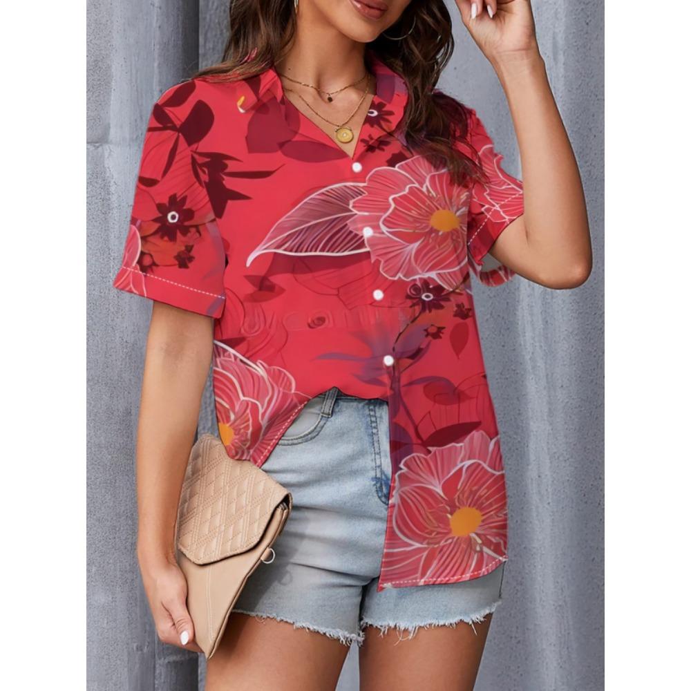 Minimalist and Personalized Printed Women s Short sleeved Collar Shirt Summer Fashion Daily Versatile Gentle Top XL