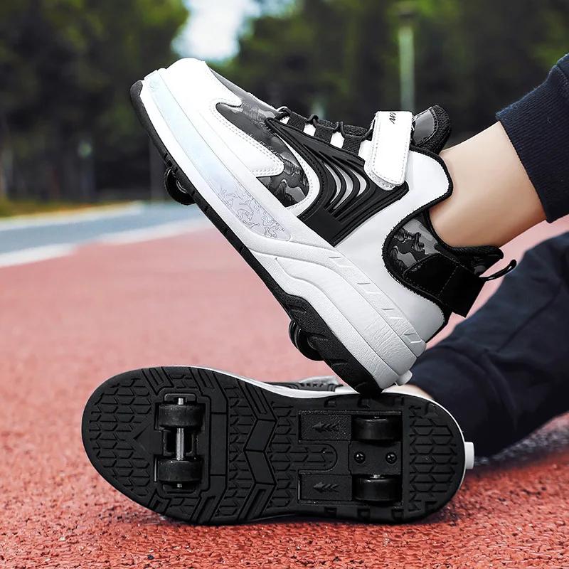 

Deform Roller Skate Shoes Professional Double Row 4-Wheel Skates Youth Men Women Parkour Runaway Sneakers With 4 Wheels Shoes 40