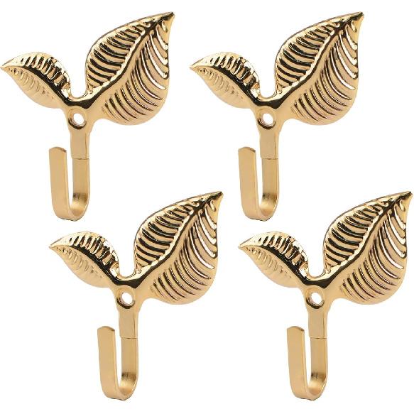 Set of 4 Vintage Leaf Wall Hooks Black Metal Coat Hooks Heavy Duty Decorative Iron Hook Wall Mounted Hangers for Hanging Towels Coats Hats Scarf Bags