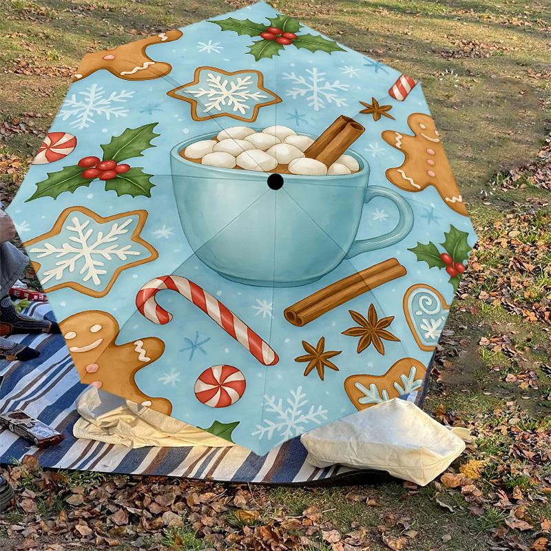 1PC Christmas cookies Hot cocoaAutomatic Open/Close Umbrella with Windproof, 8-Rib Sturdy Canopy, Durable Ribs, Fashionable Design1260A