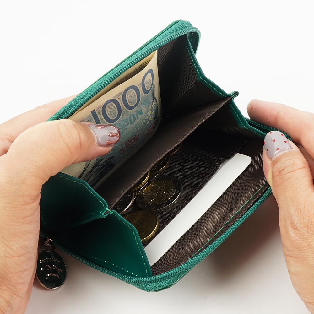 Snoopy Women's Wallet, Coin Purse, Round Zipper, Popular Character Medal Print, Green