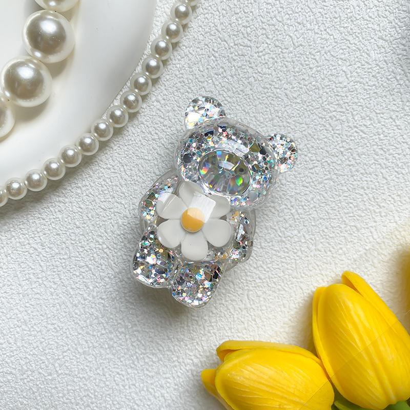 

Epoxy Bear Holder, Mobile Phone Air Cushion Bag, Desktop Drama Watching Artifact, Firmly Pasted Creative Sequins, Flower Wind