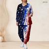 Women Plus Size Star Print Nurse Scrub Set V Neck Long Sleeve Pockets Red Blue White Two Piece