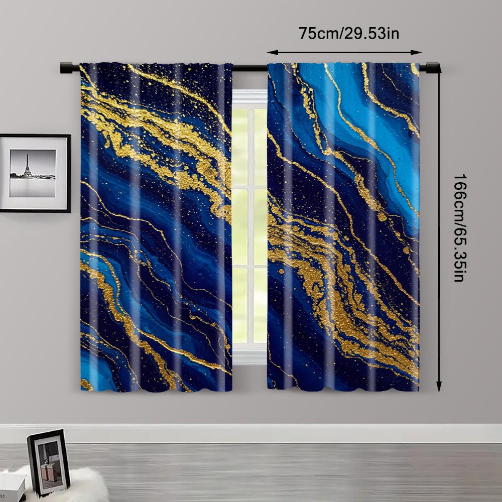 2pcs, spring summer Curtains blue Art Digital Print Drapes Polyester Thermal Insulation, and Room Darkening Functions for Living