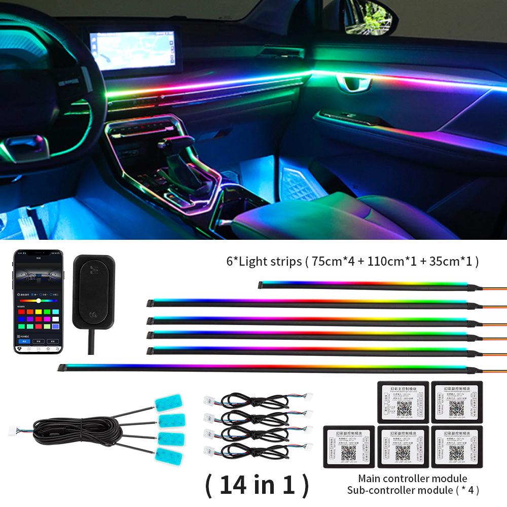 10/14/18 in 1 Led Car Ambient Lights 210 64 Color RGB Symphony Streamer Bluetooth Rainbow Acrylic Strips Atmosphere Lamp Kit 12V