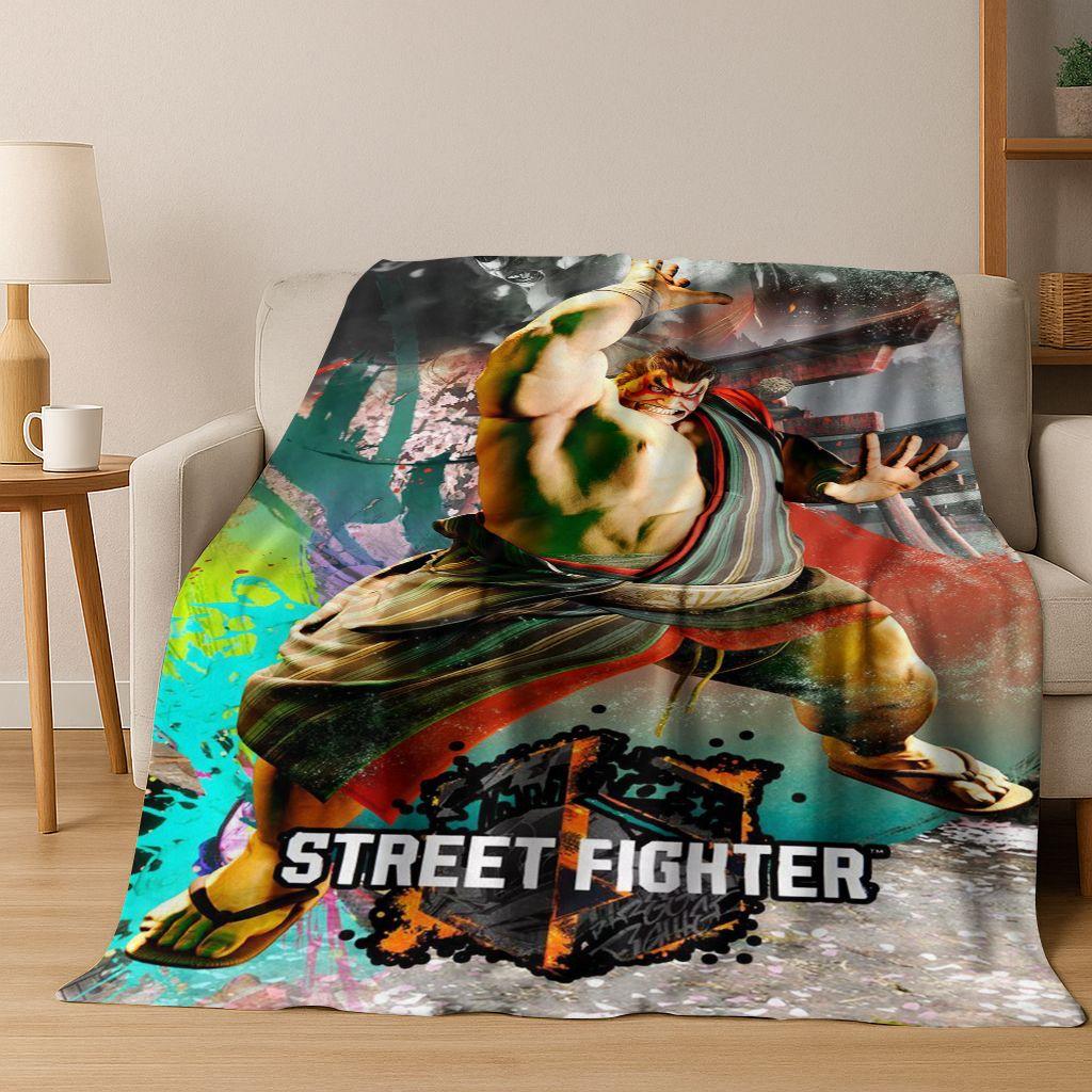 Retro Street Fighter 6 Characters Game Chun-Li Art Flannel Blanket,Cozy Soft Throw Blanket for Home Bedroom Bed Sofa Cover Kids