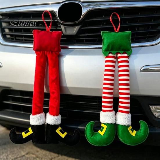 Weiches Stoff-Hängeornament Weihnachtselfenbeine, Weihnachtsmannbeine Ornamente, Plüsch gefüllter Weihnachten Auto Anhänger, Festliche Stiefel Lustige Feiertagsdekoration für Spiegel,